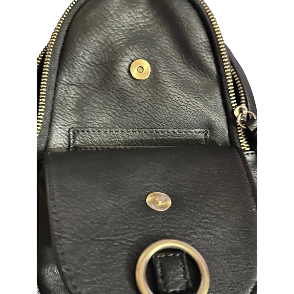 Urban Originals‎ Anthropologie Black Vegan Leather Sling Bag Woven Strap.
